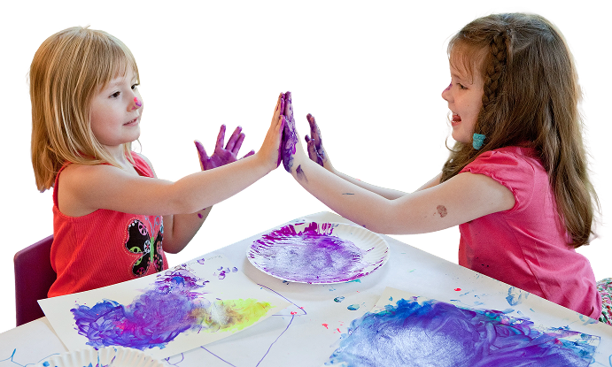 two children finger painting